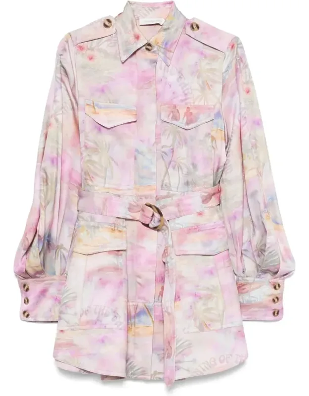 Printed Jacket Dress With Belted Waist