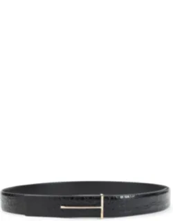 Belt With Reversible Design And Gold-toned Metal T-buckle