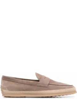 Suede Loafers With Rubber Outsole And Raffia Piping