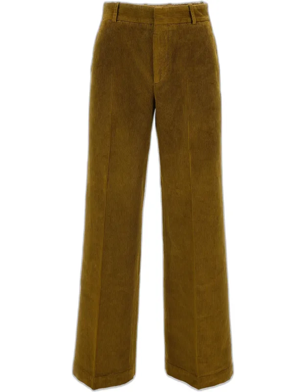 Ribbed Trousers With Front Zip And Welt Side Pockets