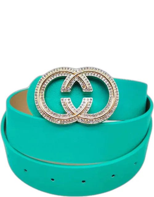 Rhinestone Embellished Buckle Accented Faux Leather Belt