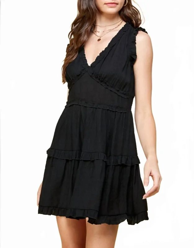 Sleeveless V Neck Ruffle Detail Dress