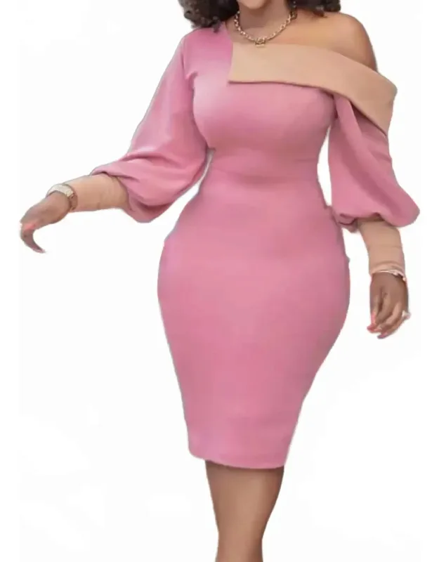 Off Shoulder Contrast Color Block Midi Dress