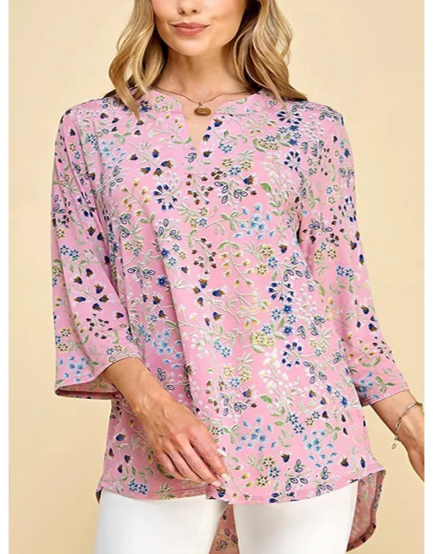 Floral 3/4 Sleeve Loose Fit Top