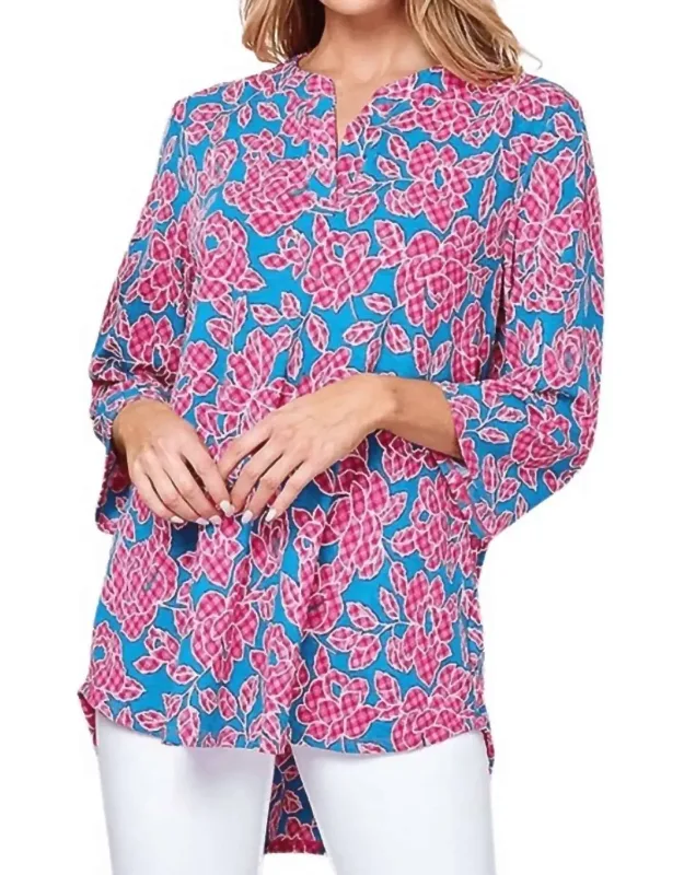 Floral Print V-neck 3/4 Sleeve Loose Top