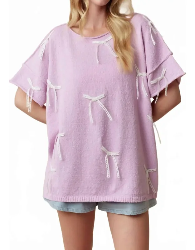 Lace Bow Short Sleeve Summer Sweater