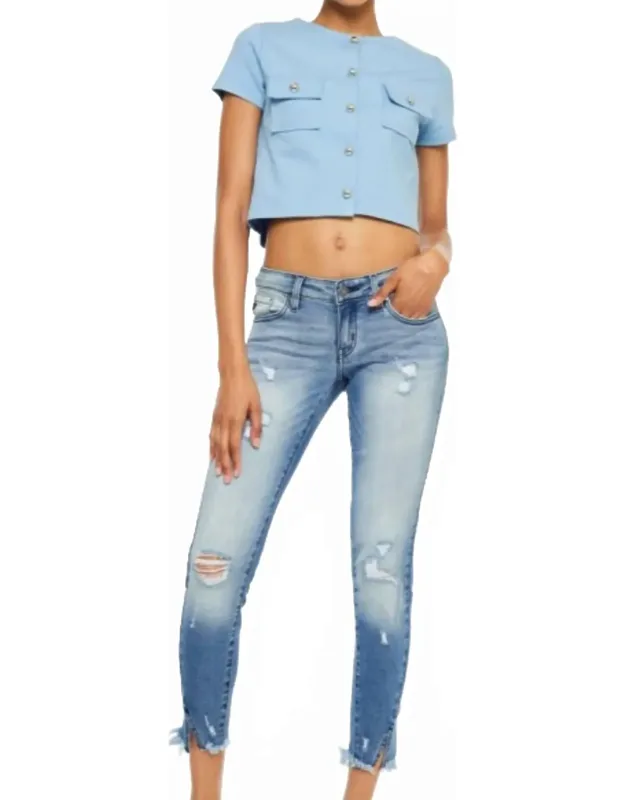 Low Rise Distressed Ankle Skinny Jeans
