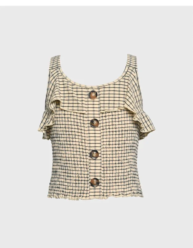 Plaid Crop Top With Faux Buttons