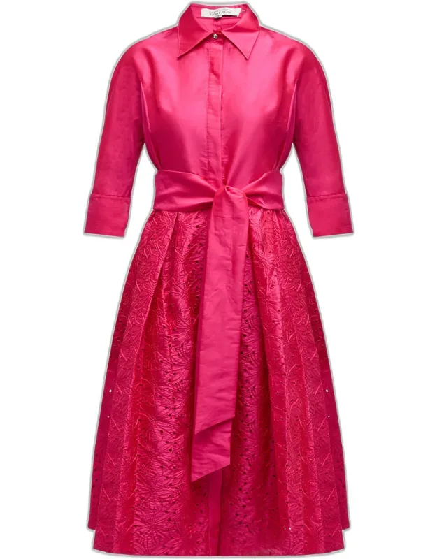 Taffeta Shirt Dress With Eyelet Skirt