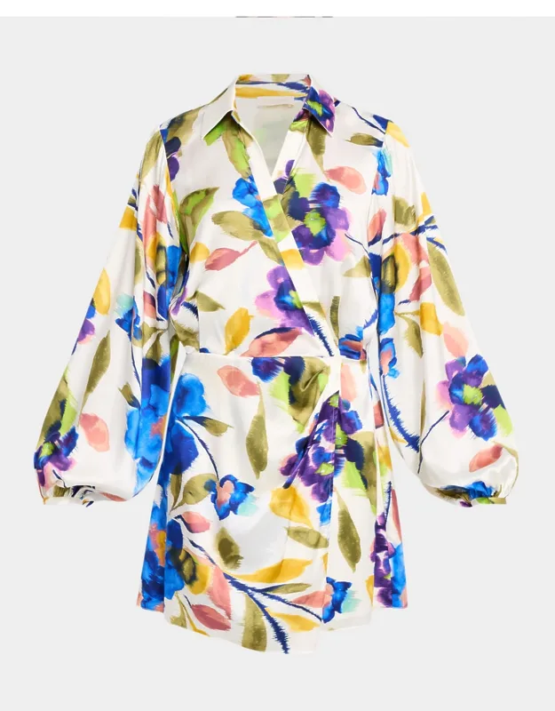 Floral Satin Mini Shirtdress