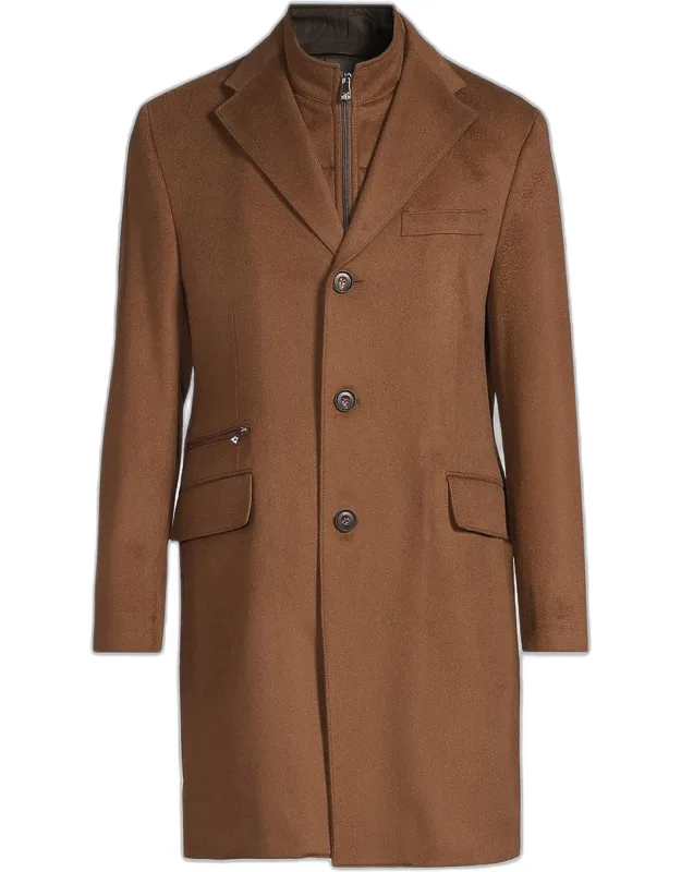 Virgin Wool Single-breasted Top Coat With Zip Insert