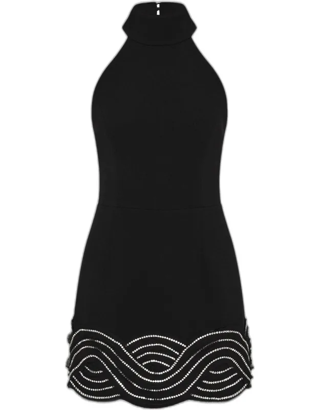 Bellatrix Low-back Rhinestone Halter Mini Dress