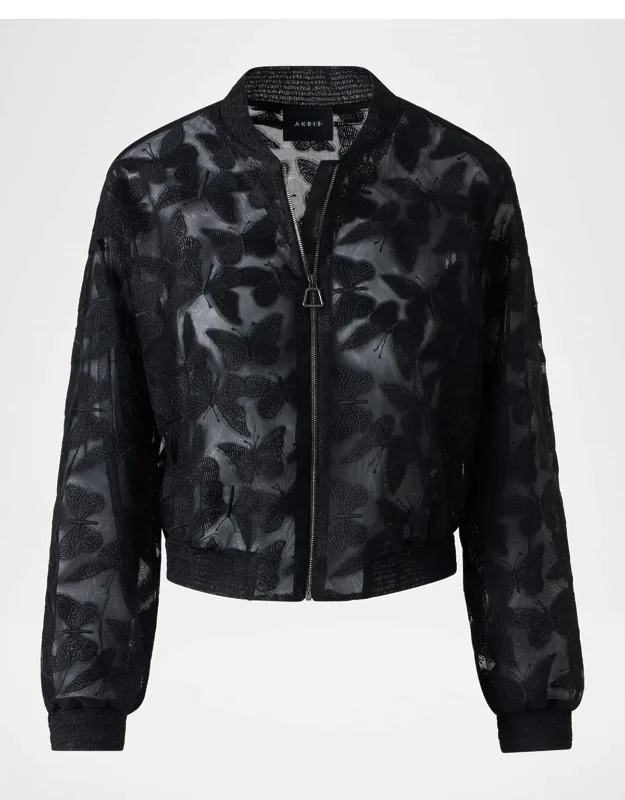 Butterfly Embroidered Bomber Jacket