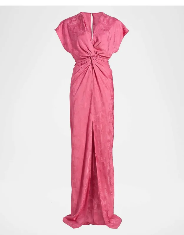 Twisted Floral Satin Jacquard Maxi Dress