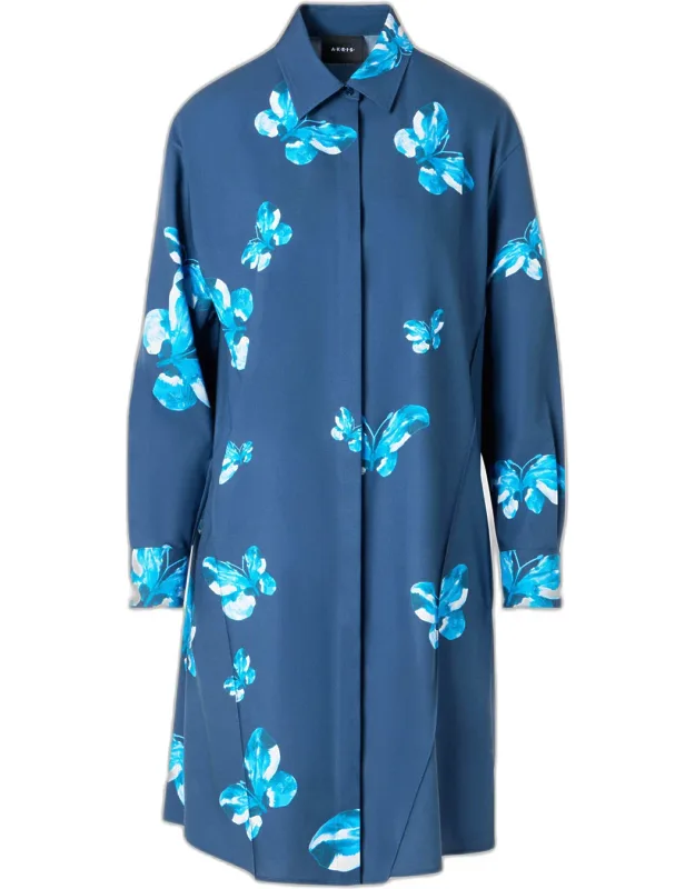 Butterfly-print Poplin Long-sleeve Shirtdress