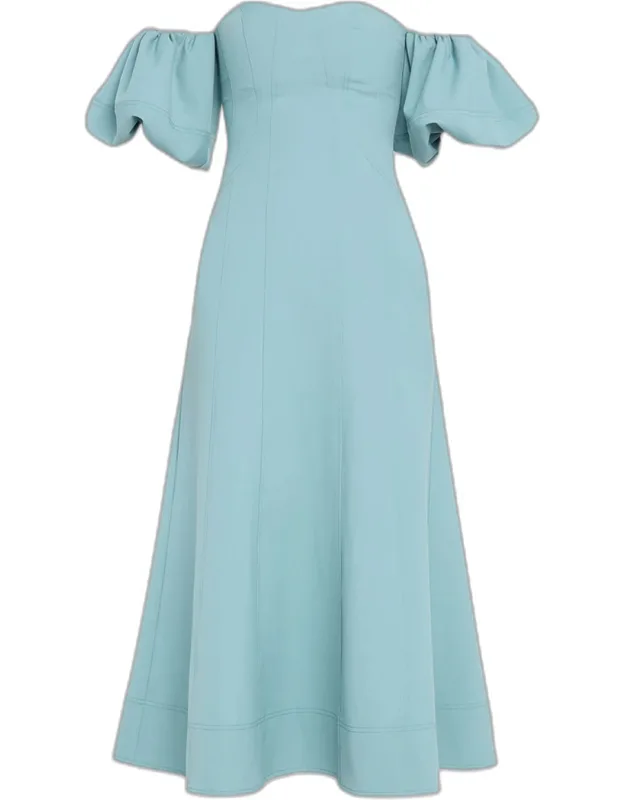 Puff-sleeve Off-the-shoulder Midi Dress