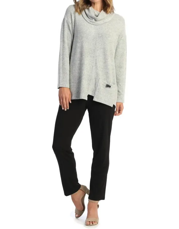 Brushed Knit Pocket & Cowl Neck Top