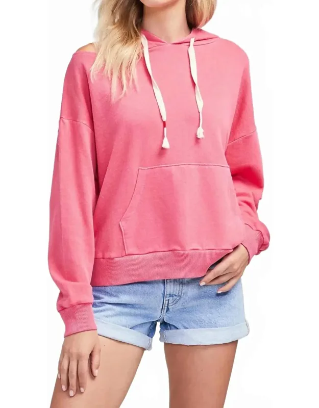 Long Sleeve Cut-out Shoulder Pullover Hoodie