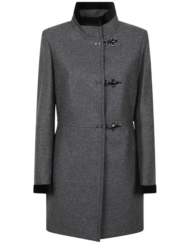 Coat With Wide Wrap Collar And Soft Velvet Trim