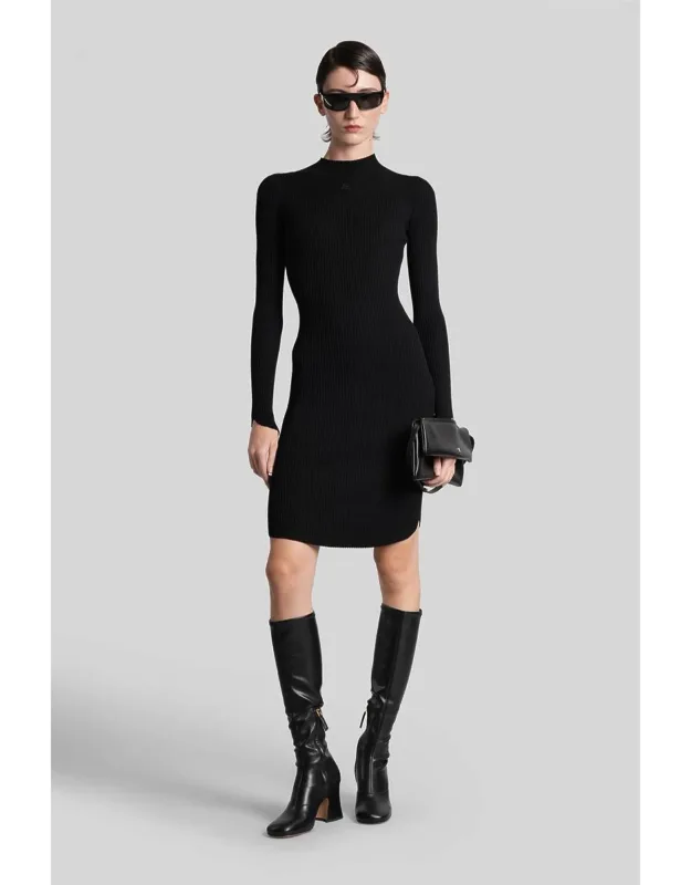 Long Dress With Mock Neck And Long Sleeves