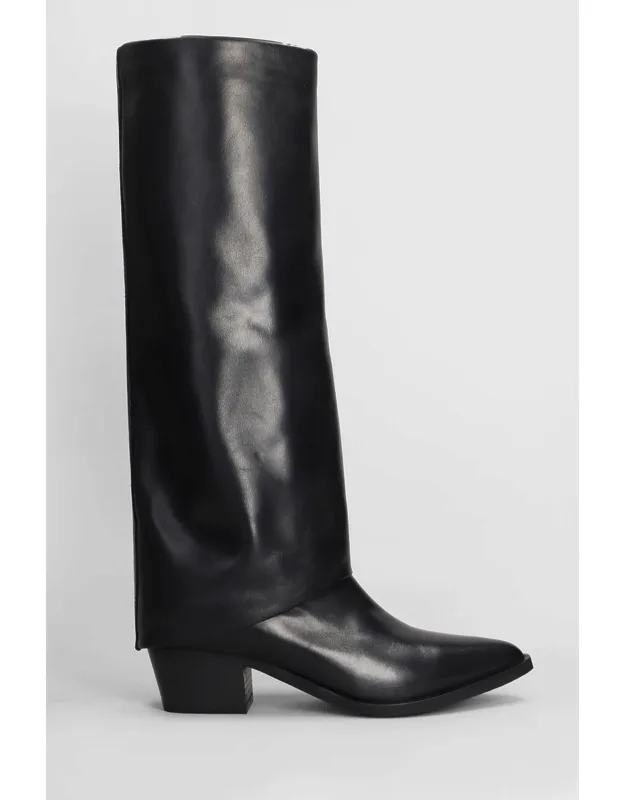 High Heels Boots, Leather Sole, Cuffed Hem