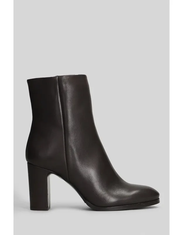 High Heels Ankle Boots In Dark Brown Leather, Block Heel