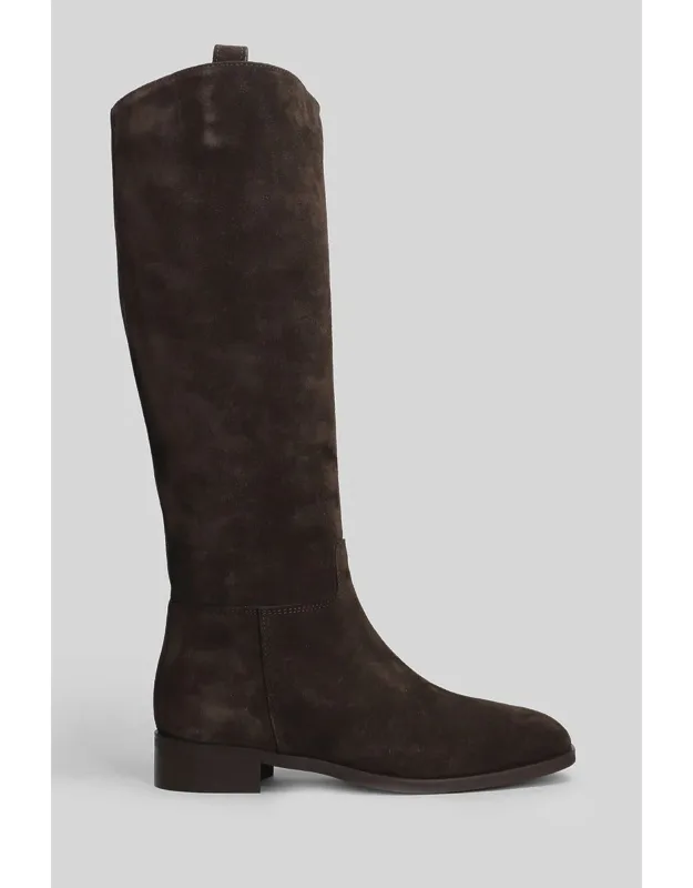 Heels Boots, Brown Suede, Slip On