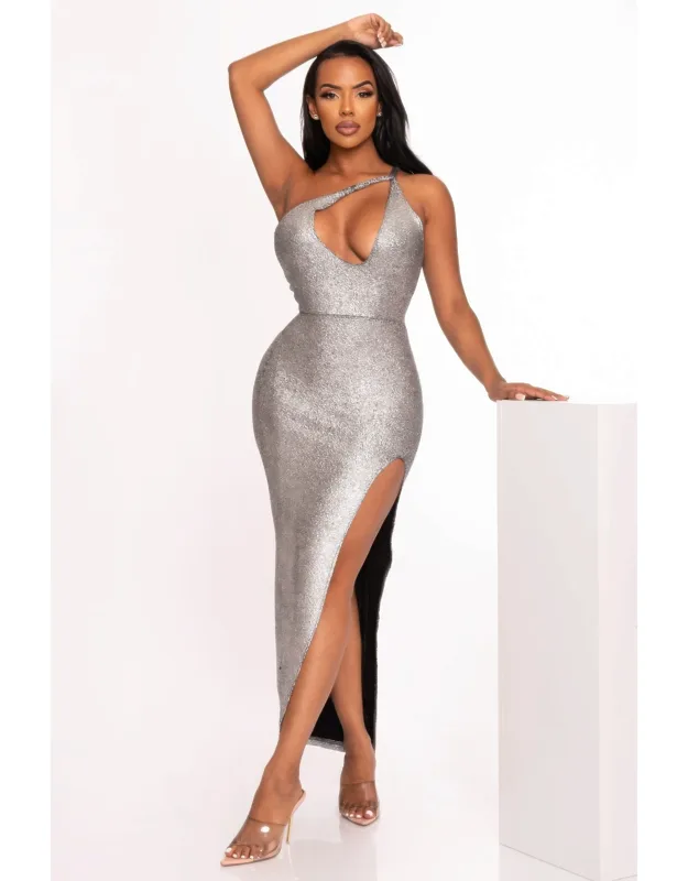 One Shoulder Slit Maxi Dress