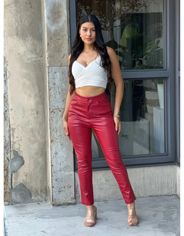 High Waisted Faux Leather Skinny Jeans