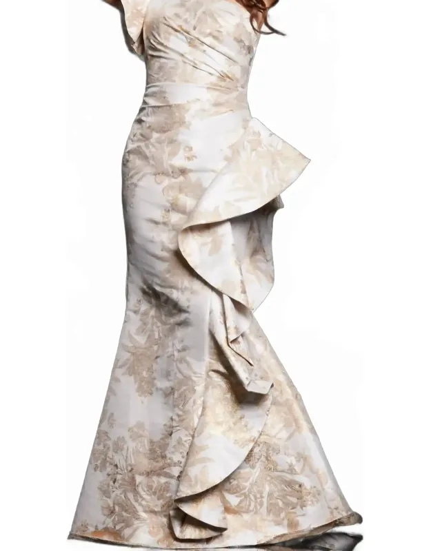 One Shoulder Ruffle Skirt Evening Gown