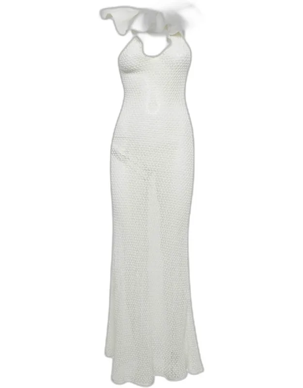 Stretch Crochet Ruffled Sheer Maxi Dress