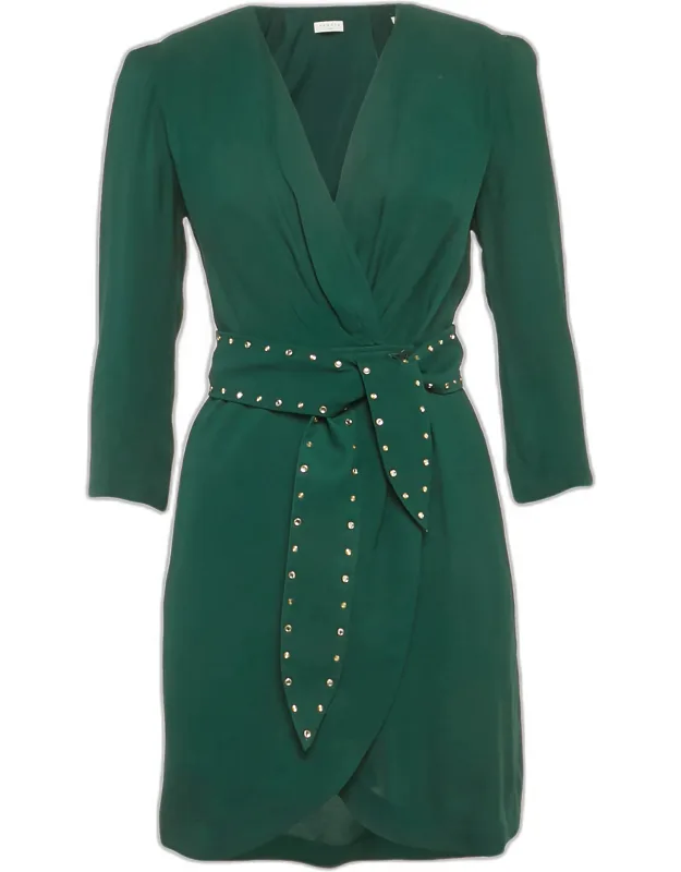 Crepe Embellished Trim Wrap Around Mini Dress