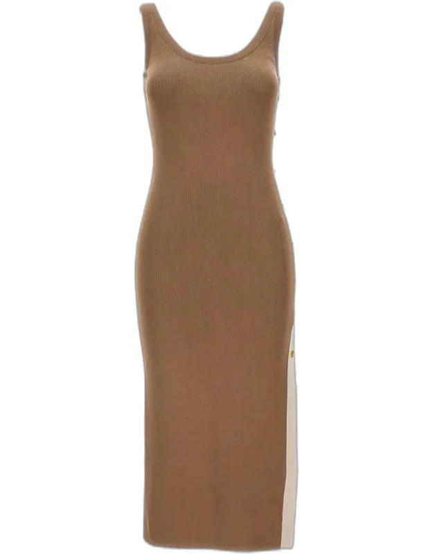 Long Dress Ribbed Knit Sleeveless Round Neckline Fitted Cut