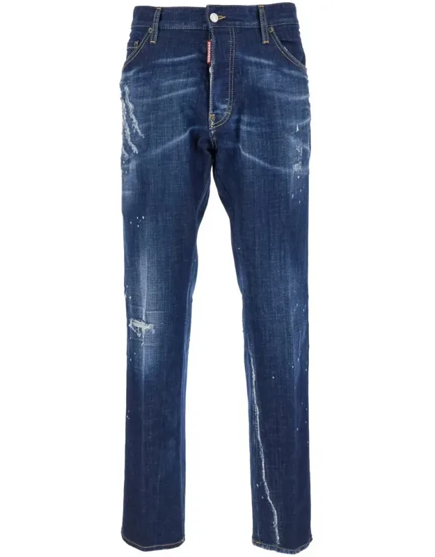 Cool Guy Straight Jeans With Faded Effect In Stretch Cotton Denim