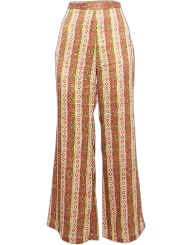 Multicolor Printed Crepe Flared Trousers