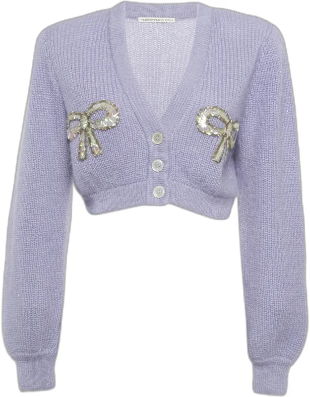 Bow Embellished Wool Blend Cardigan
