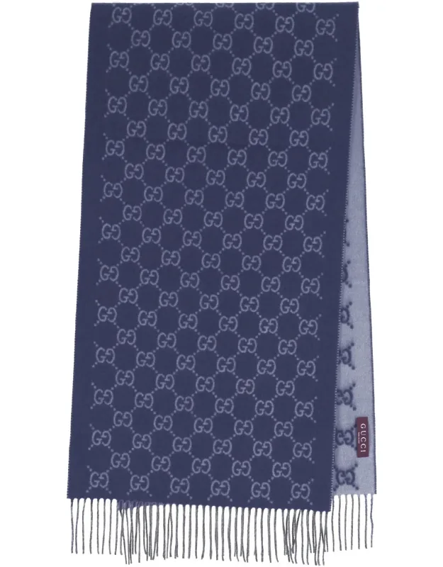 Cashmere Scarf With All-over Contrasting Jacquard Pattern And Back Logo Label