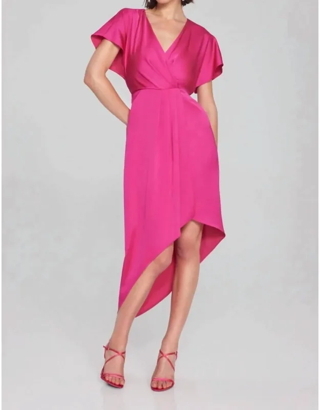 Faux Wrap Hi-low Asymmetric Midi Dress