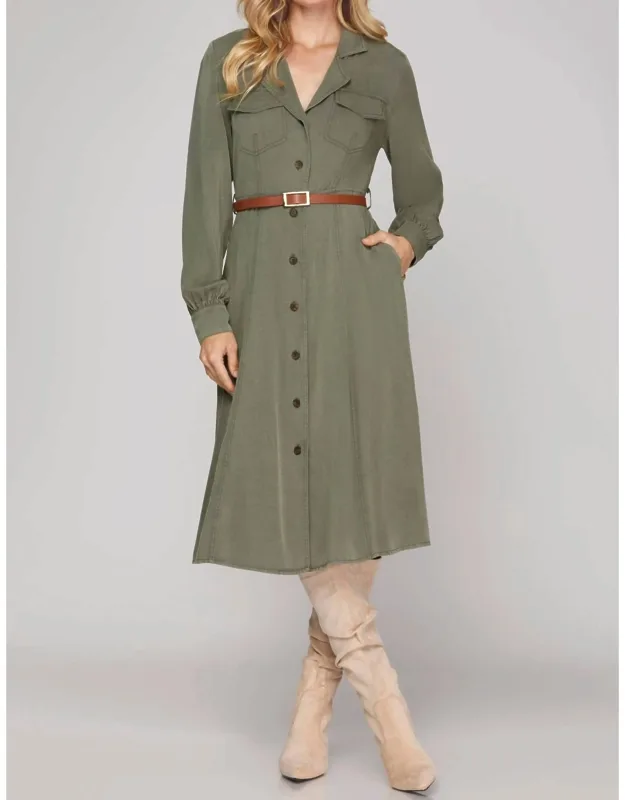 Long Sleeve Button Down Midi Dress