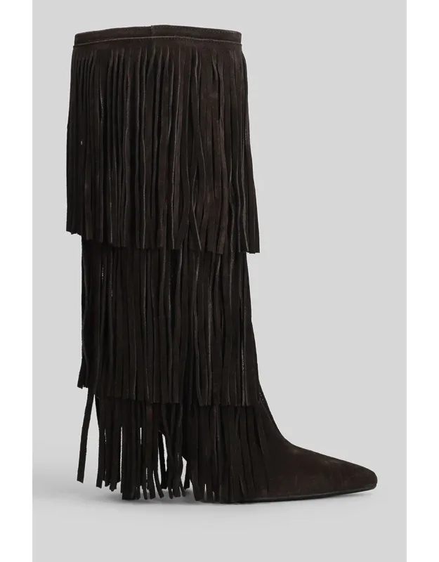 High Heels Boots In Dark Brown Suede And Pointed Toe