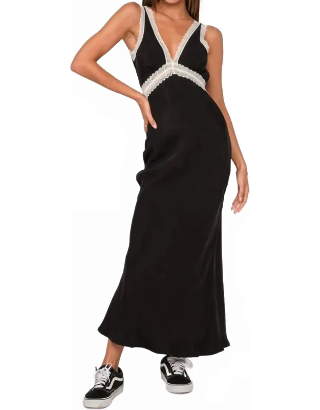 Lace On Plunging V-neck Slip Dress