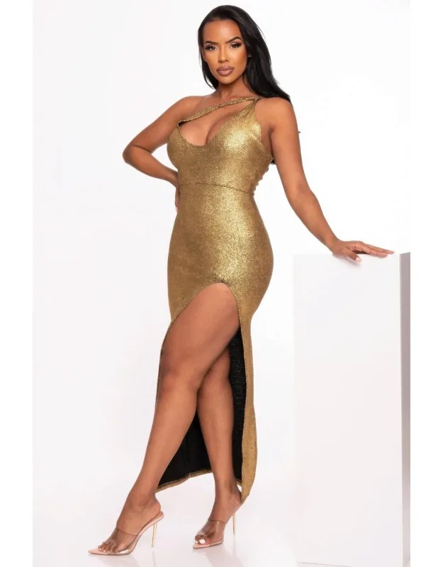 One Shoulder Slit Maxi Dress
