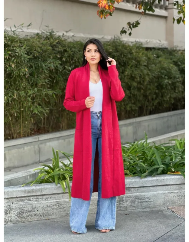 Clover Fine Knit Midi Cardigan With Pockets