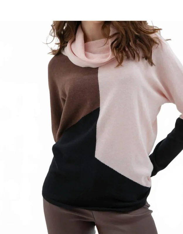 Cowl Neck Color Block Sweater