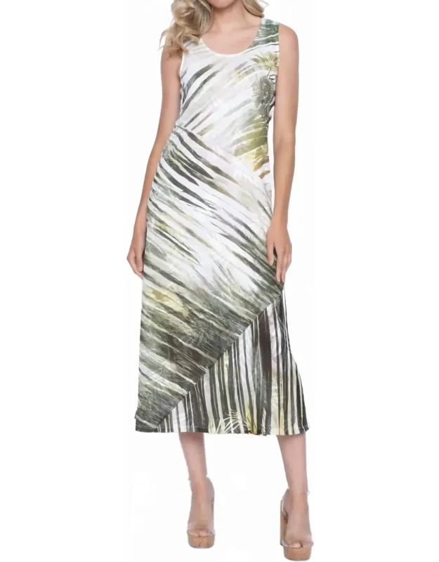 Sleeveless Leaf Print Dress