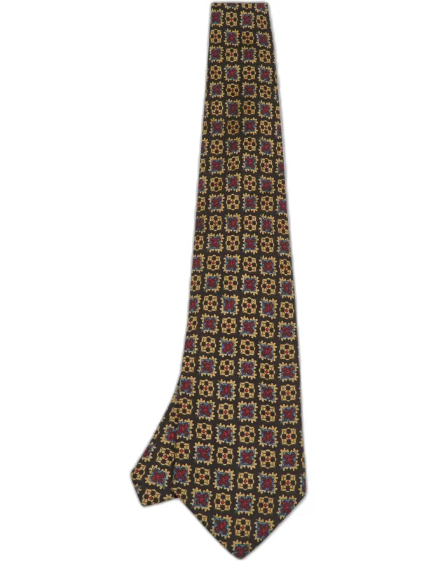 Vintage Black Geometric Floral Print Silk Tie
