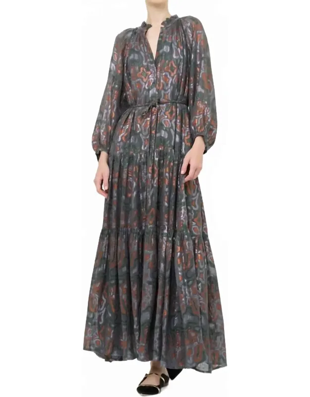 Cuff Sleeve Tie Waist Maxi Dress