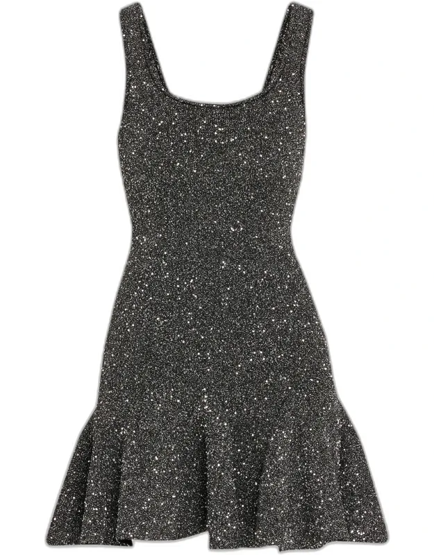 Sequined Stretch Knit Mini Dress