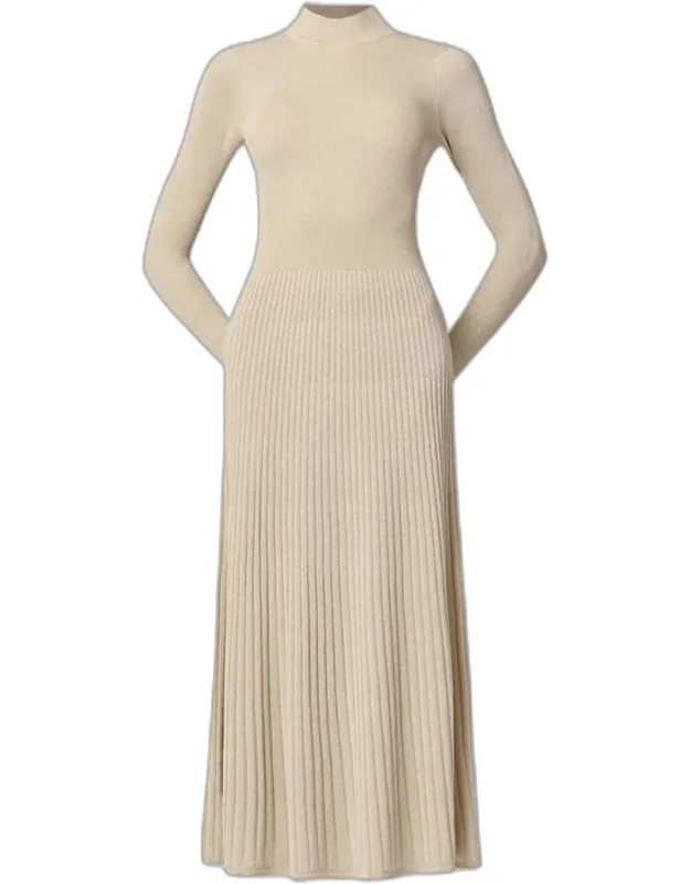 Mock-neck Shimmer Knit Midi Dress