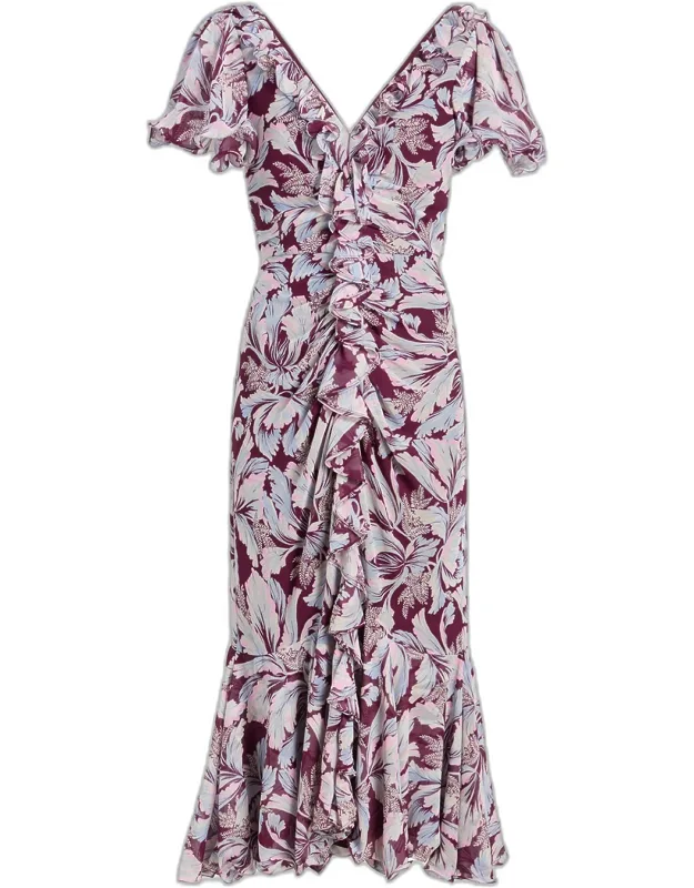 Multi-tulip Ruffled Midi Dress